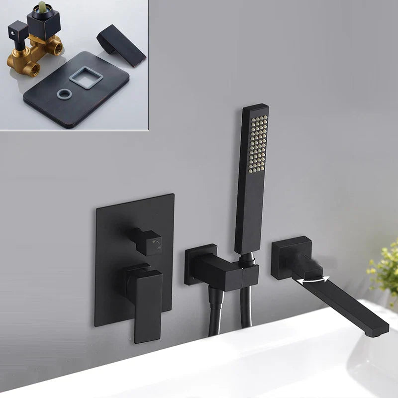 DecorBites™ Black Bathroom Faucet: 2 Function Wall Mount Hot Cold Shower Bathtub Facuet.