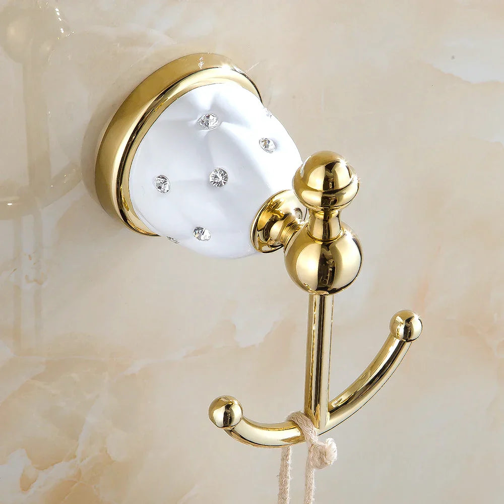 DecorBites™ Golden Bath Hardware Set: TP Holder, Towel Rack, Tissue Holder, Cup Holder, Robe Hook