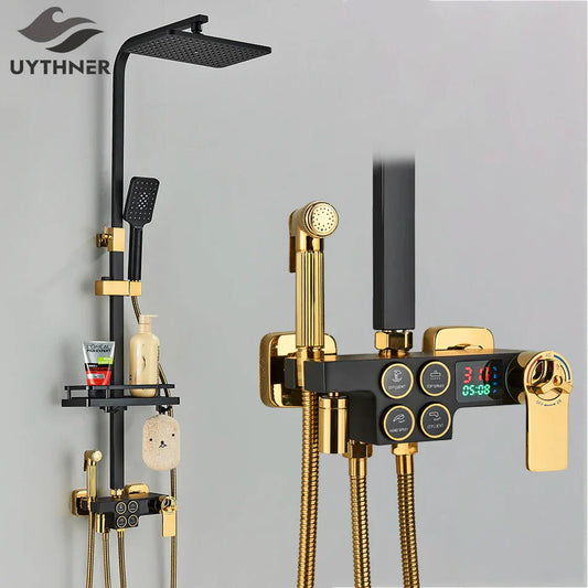 DecorBites™ Black Thermostatic Digital Shower Faucet Set 4-way Mixer Bidet Tap for Bathroom