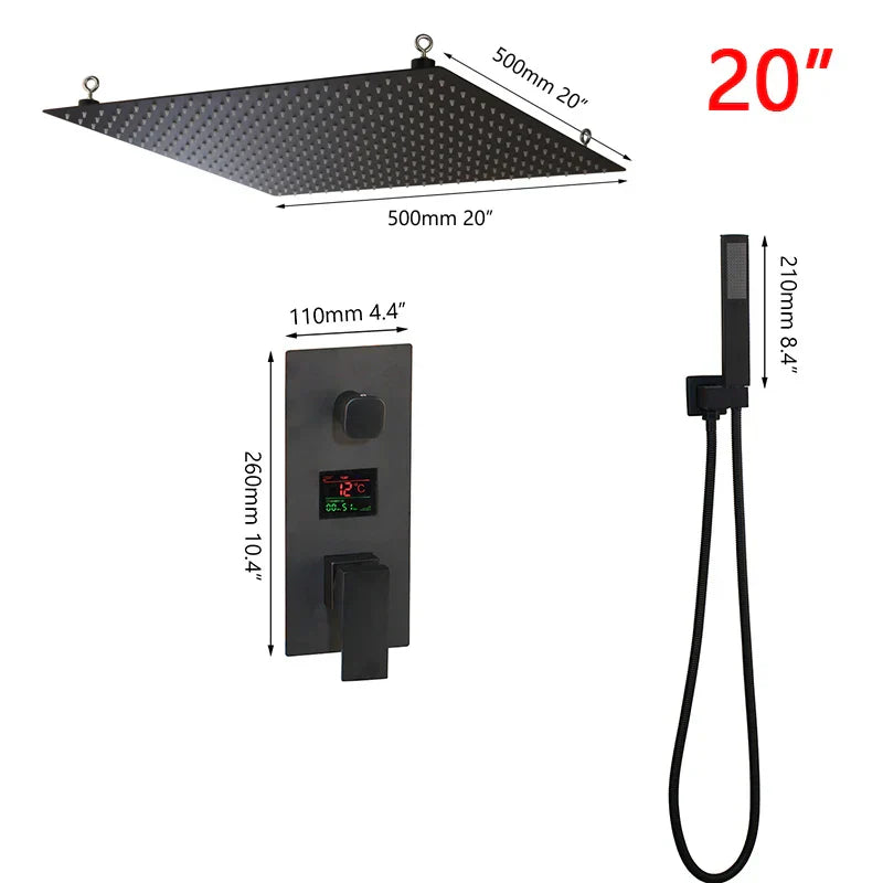 DecorBites™ Black Digital Shower Faucet, Matte Black Finish, Thermostatic Temperature Display