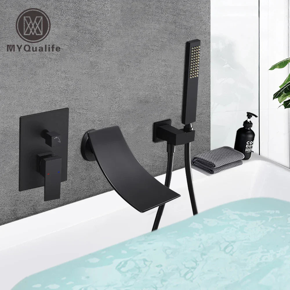 DecorBites™ Black Bathroom Faucet: 2 Function Wall Mount Hot Cold Shower Bathtub Facuet.
