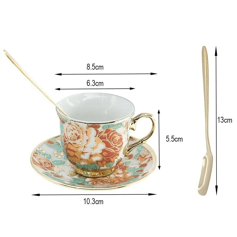 DecorBites™ Hand Painted Flower Ceramic Coffee Cup Set Home Kitchen Coffeeware