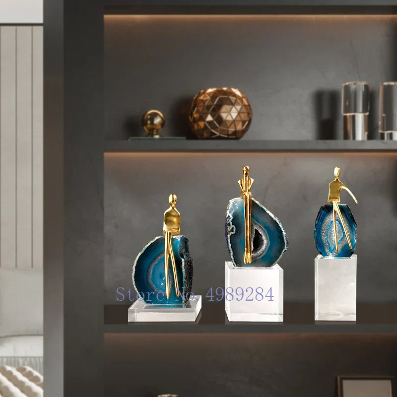 ديكوربايتس™ منحوتة عقيق كريستال ذهبية - زينة منزلية عصرية