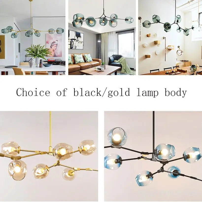 DecorBites™ Glass Black/Gold Pendant LED Lights for Living Room Bedroom - Luminaire Suspendu