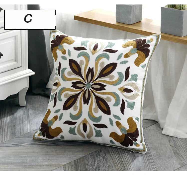 DecorBites™ Ethnic Style Canvas Embroidery Pillow Cover 45x45cm