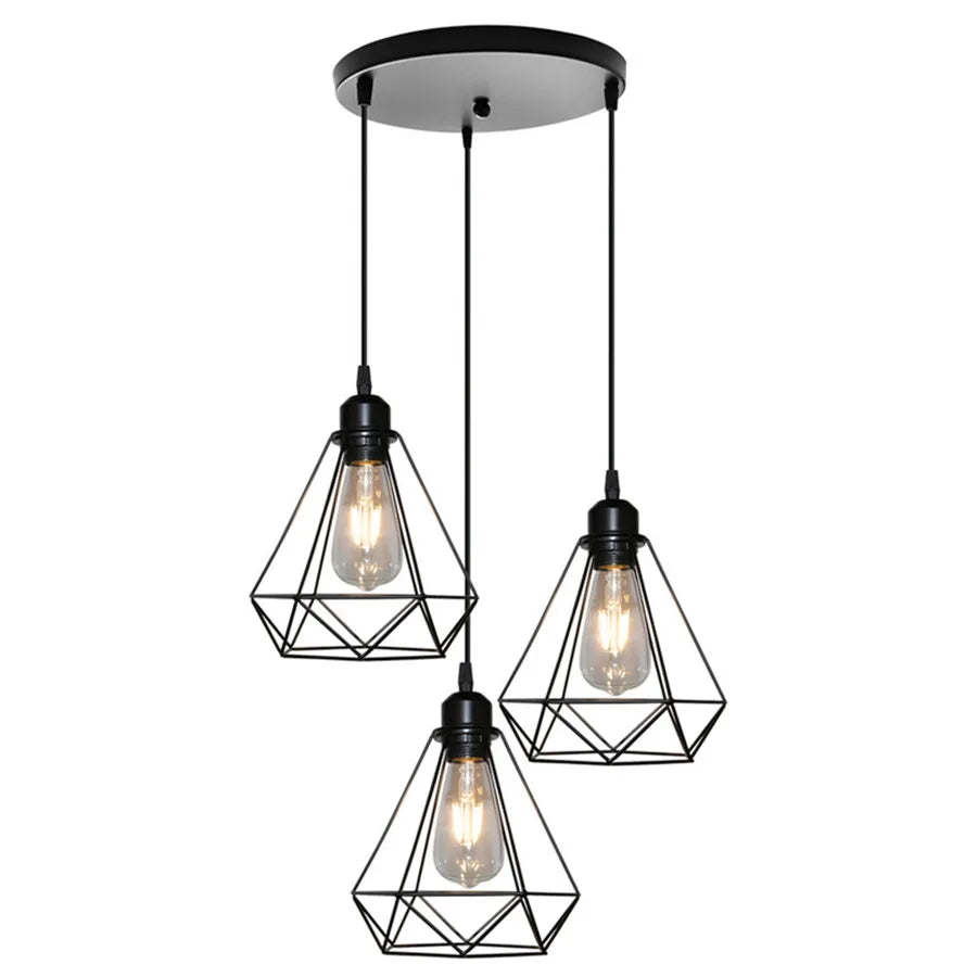 DecorBites™ Diamond Cage Wrought Iron Pendant Light for Dining Room and Kitchen Island