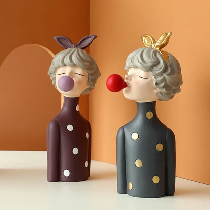 DecorBites™ Bubble Girl Resin Figurines: Modern Sweet Young Girl Decor for Home, Weddings, Birthdays