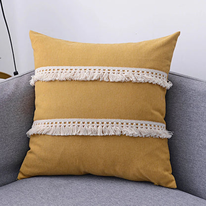 DecorBites™ Boho Style Tassel Pillow Cover Set for Sofa Bed, Beige Grey Blue Yellow