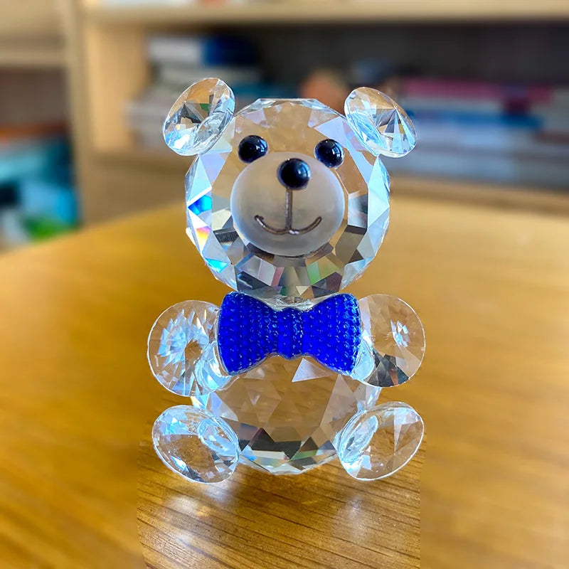 DecorBites™ Clear Crystal Teddy Bear Figurines - Glass Animal Paperweight & Home Decor
