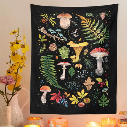 Decobites Mushroom Chart Botanical Wall Hanging for Bedroom & Living Room