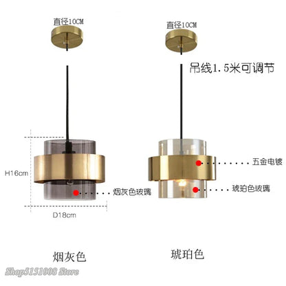 DecorBites™ Gold Glass LED Pendant Lights: Modern Nordic Cylindrical Design for Home Decor Fixtures