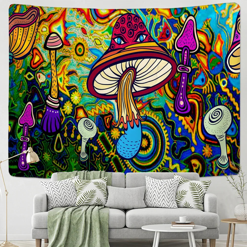 Decobites Mushroom Mandala Wall Hanging Tapestry - Bohemian Psychedelic Hippie Room Decor