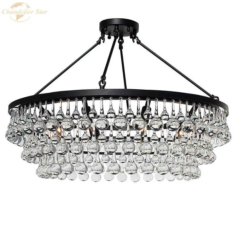DecorBites™ LED Round Glass Chandeliers Raindrop Pendant Lights Modern Living Hanging Lamps