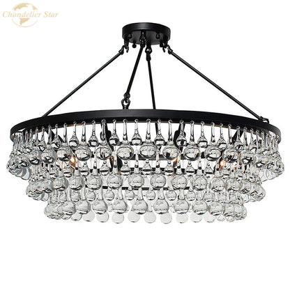 DecorBites™ LED Round Glass Chandeliers Raindrop Pendant Lights Modern Living Hanging Lamps