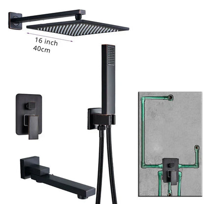 Grifo de ducha DecorBites™ de latón negro con mezclador de 2 vías, teleducha y rociador tipo lluvia