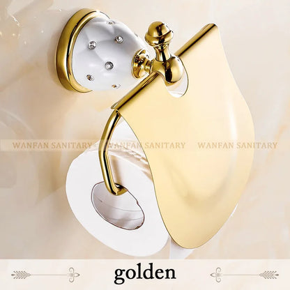 DecorBites™ Golden Bath Hardware Set: TP Holder, Towel Rack, Tissue Holder, Cup Holder, Robe Hook