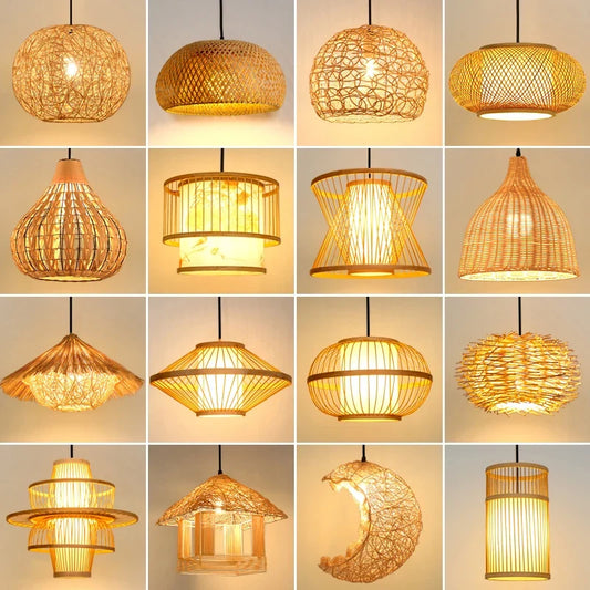 Handwoven Rattan Bamboo Pendant Light in Black
