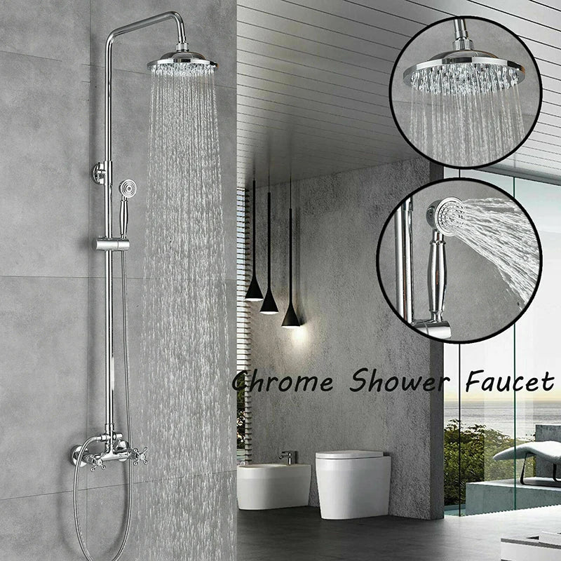 DecorBites™ Dual Handle Chrome Brass Shower Mixer System with 8" Rainfall Shower Head