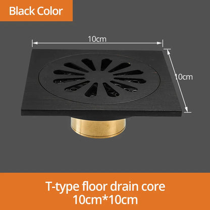 DecorBites™ Black Brass Shower Drain Strainer Floor Cover Square Art Carved Grate Basins SY-073R
