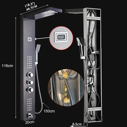 DecorBites™ Brushed Nickel Thermostatic Waterfall Rain Shower Panel with 3 Handles