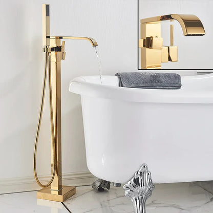 DecorBites™ Gold Freestanding Bathtub Faucet with Handshower