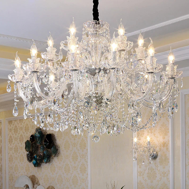 DecorBites™ Crystal Chandelier Lighting: Modern European Gold/Silver Style, Clear K9 Hanging Lights