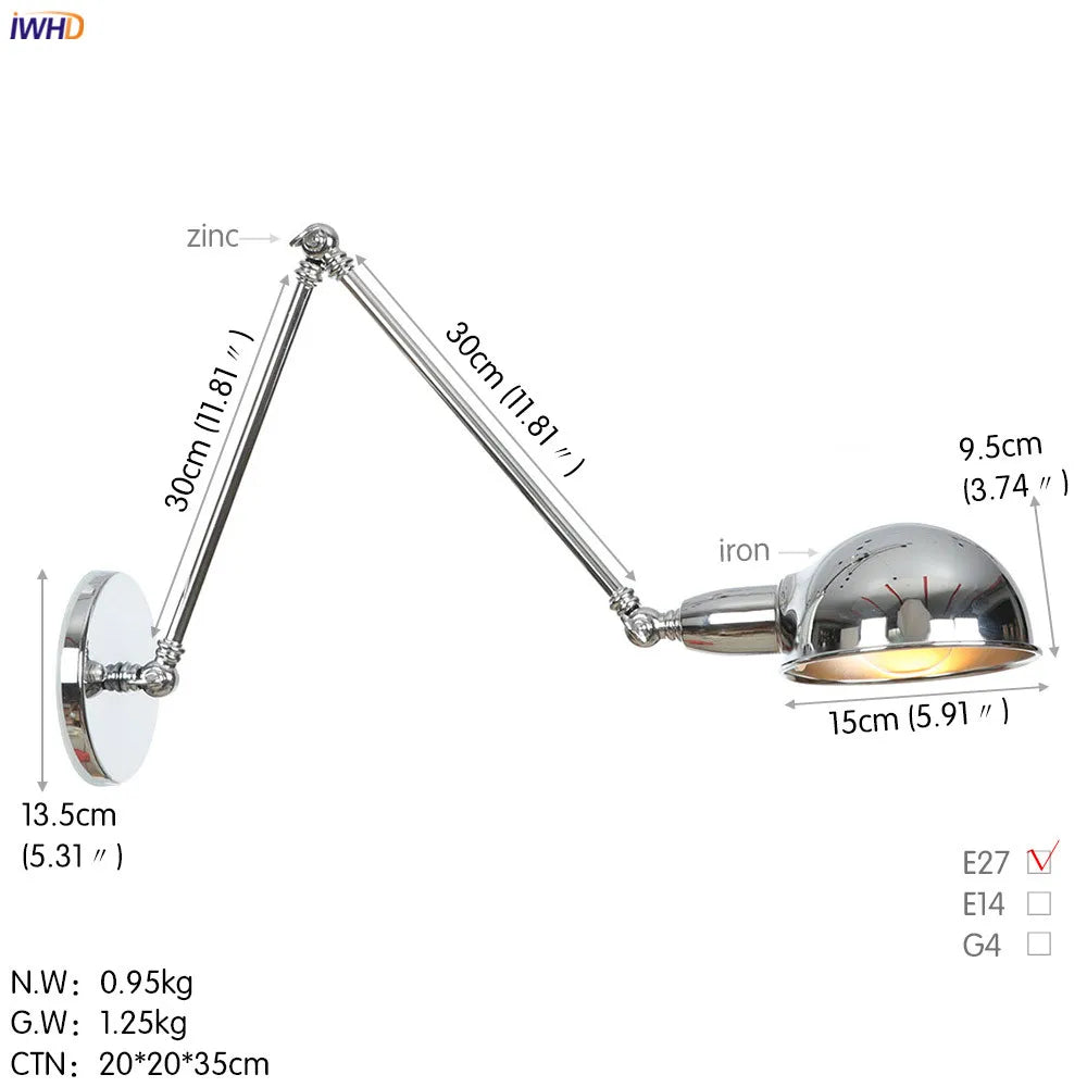 DecorBites™ Loft Antique Edison 3-Head Black Wall Sconce Swing Arm Light