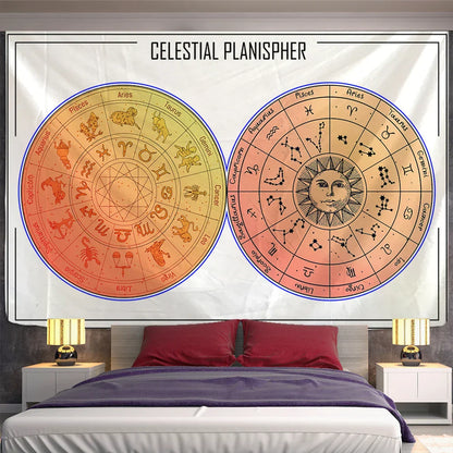 Decobites Sun Constellation Compass Mandala Tapestry - Celestial Hippie Wall Hanging