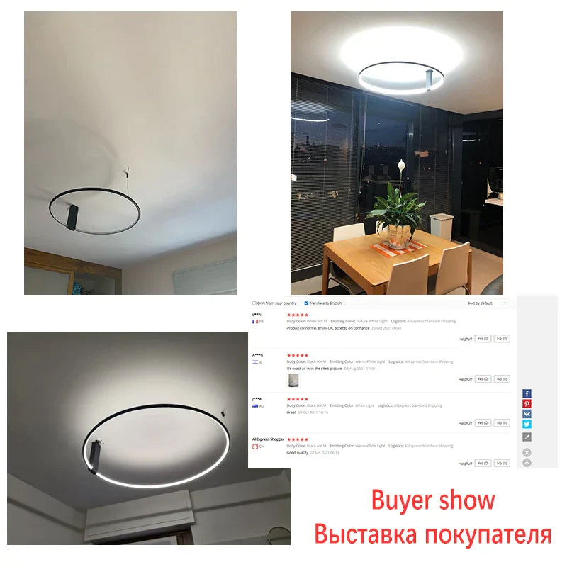 DecorBites™ LED Round Ceiling Lamp Scandinavian Design White Black Gold Metal Aluminum