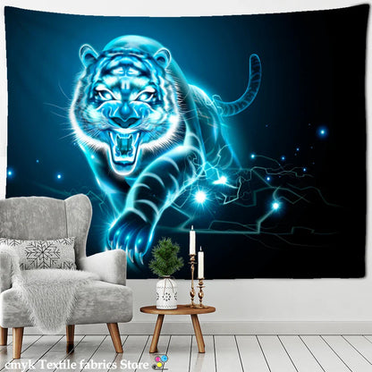 Psychedelic Tiger Tapestry Wall Hanging by Decobites - Witchcraft Animal Art for Hippie Home