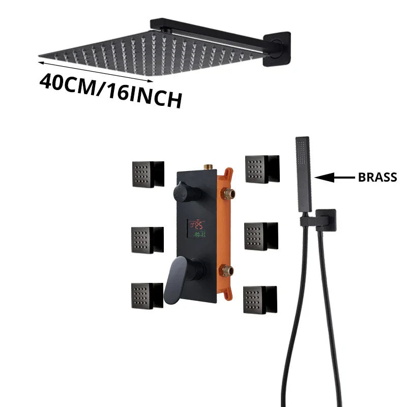 DecorBites™ Digital Display Luxury Rainfall Shower Faucet with Massage System & Bathtub Faucet