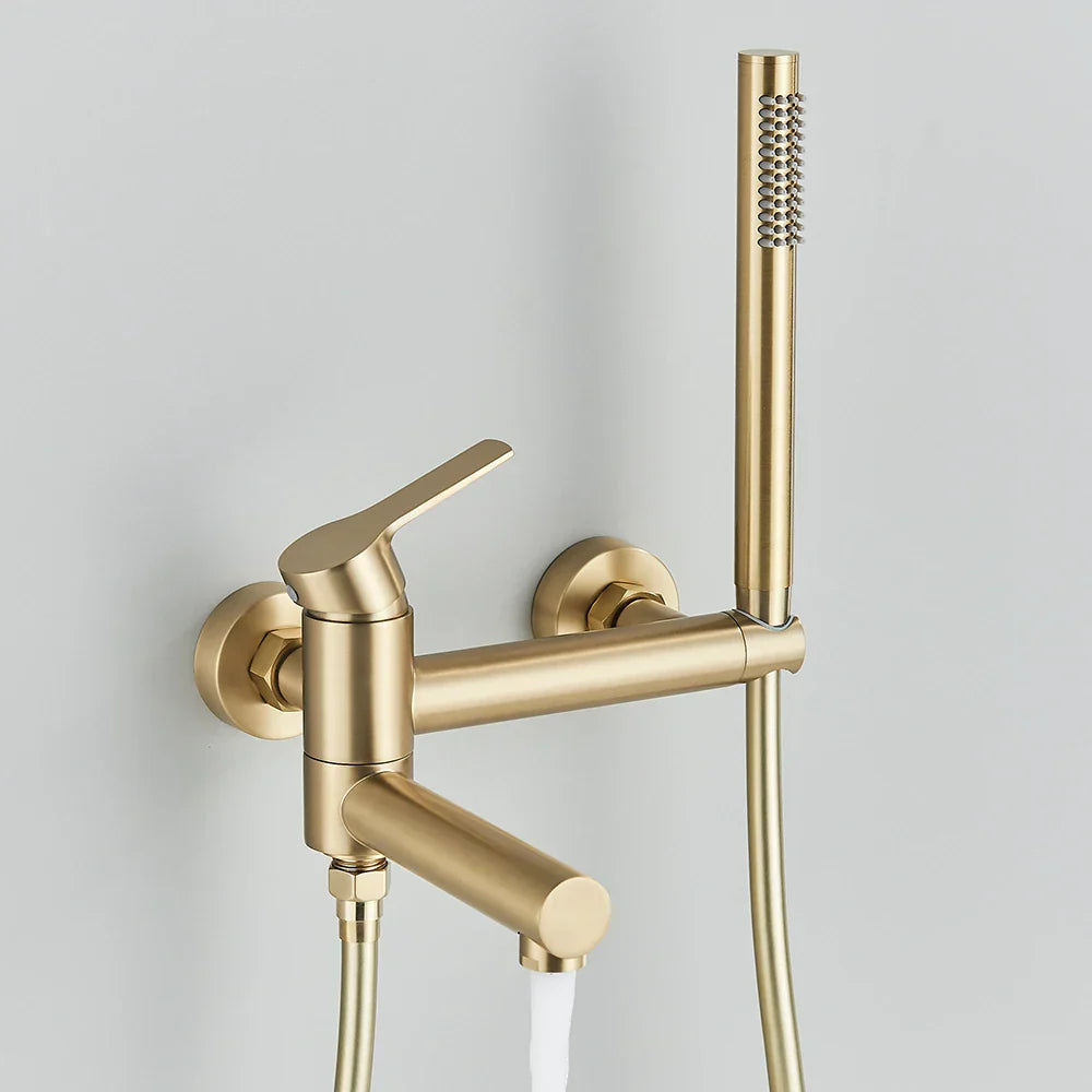 Grifo de bañera Decorbites™ de oro con caño giratorio para bañera y conjunto de ducha completo.