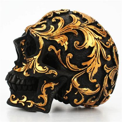 DecorBites™ Golden Skeleton Skull Resin Statue Miniatures for Home Office Decor
