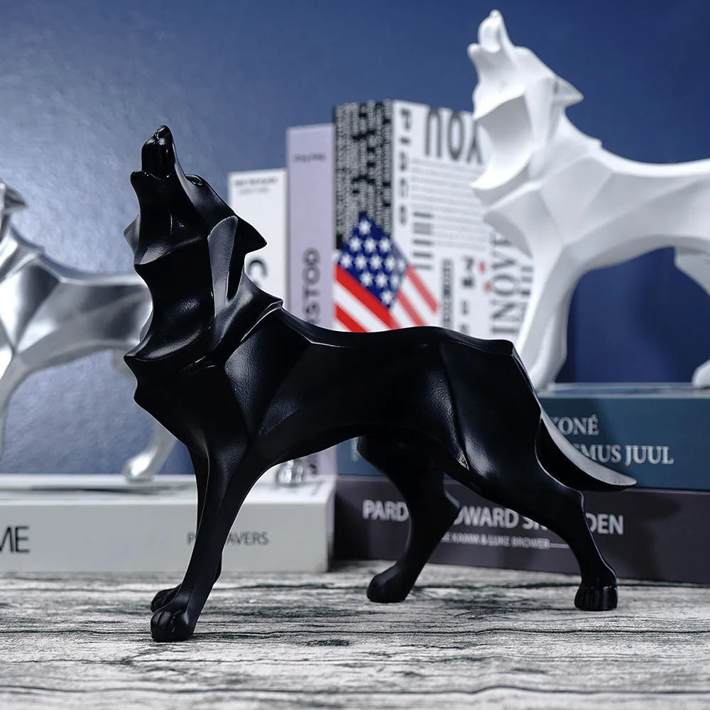 ديكوربايتس™ تمثال ذئب هندسي مصنوع من الراتنج، تمثال حيوان تجريدي، ديكور منزلي، منحوتة