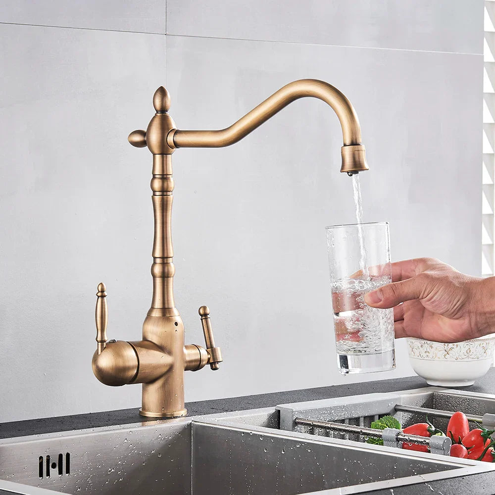 Decorbites™ Küchen-Wasserfilter-Mischbatterie mit doppeltem Auslauf, 360°-Drehung und Wasserreinigung