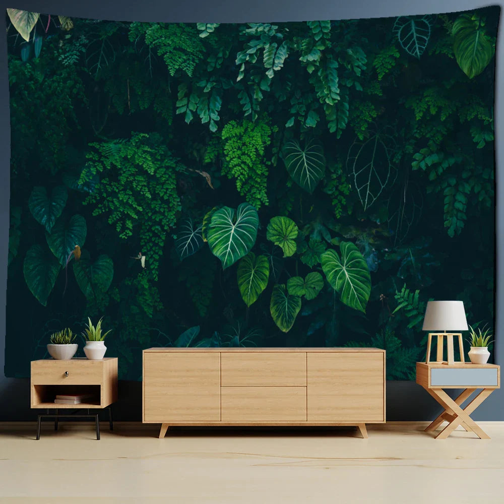 Decobites Monstera Leaf Tapestry Wall Hanging - Bohemian Tropical Plants Scenery