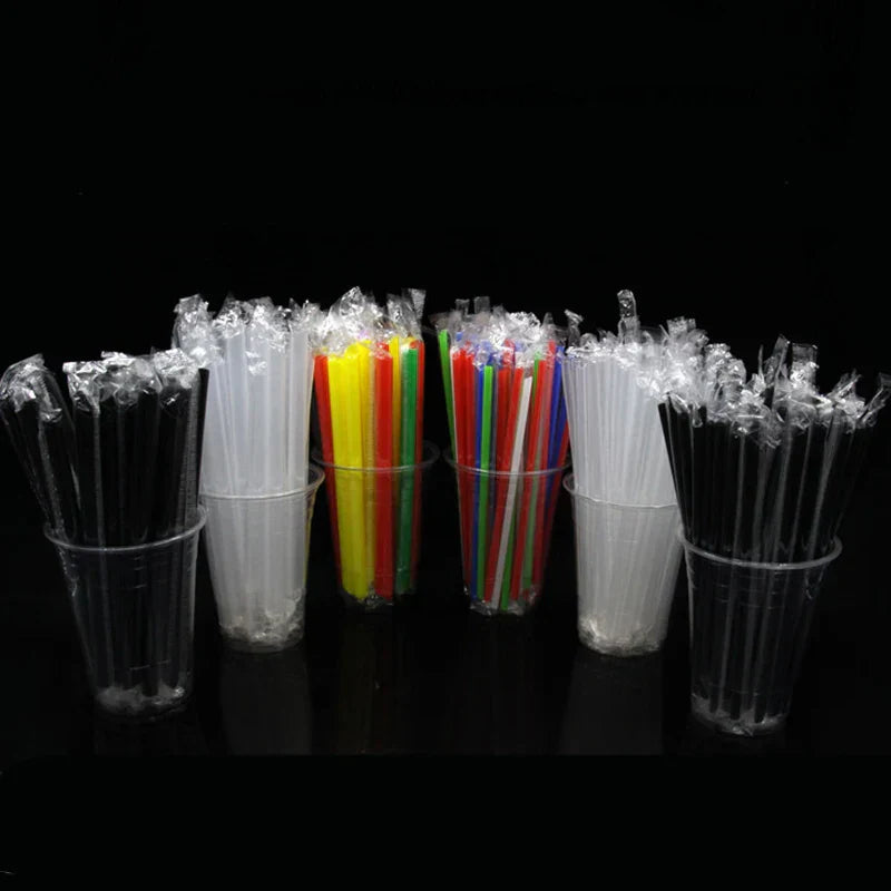 DecorBites™ Clear Individually Wrapped PP Drinking Straws - 100PCS Smoothies Tea Party Durable