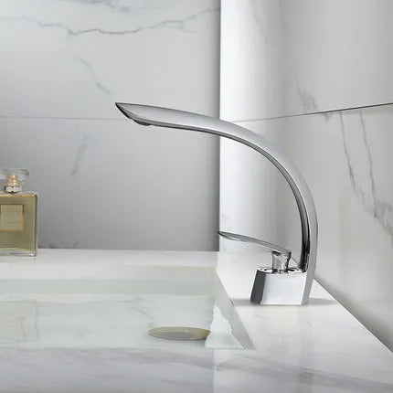 DecorBites™ Brushed Gold Basin Faucet: Grey/Black Bathroom Mixer Tap, Waterfall Design with Single Handle
