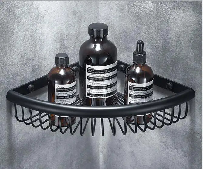 DecorBites™ Gold & Black Corner Shelf: Brass Bathroom Shelves for Stylish Storage