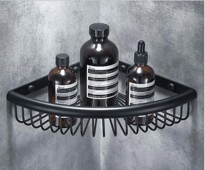 DecorBites™ Gold & Black Corner Shelf: Brass Bathroom Shelves for Stylish Storage