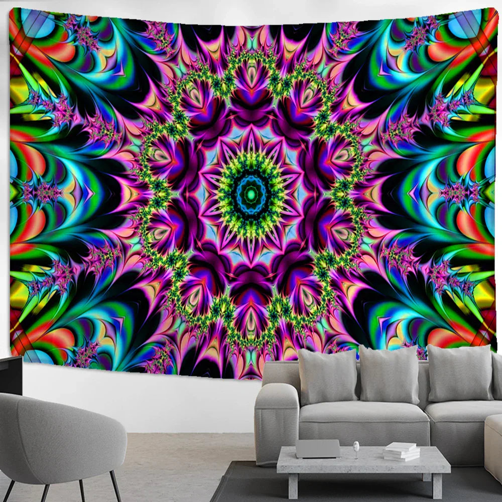 Psychedelic Human Face Wall Tapestry Fluorescent Hippie Art for Decobites Home Décor