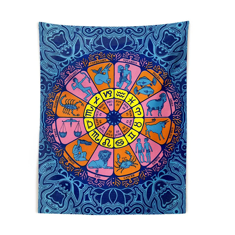 Decobites Zodiac Wheel Tarot Tapestry: Hippie Boho Wall Art for Astrology & Witchcraft