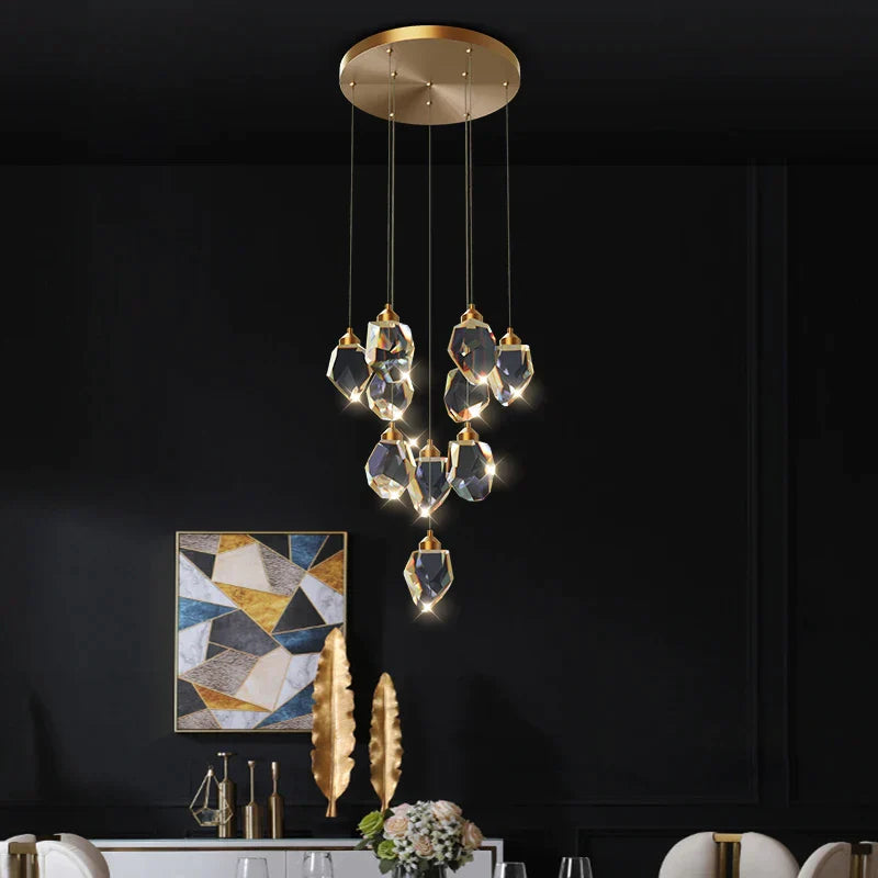 DecorBites™ Crystal Loft Chandelier for Villa Duplex, Large Pendant Lighting for Stairwell