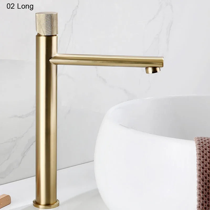 Grifo de Lavabo de Latón Dorado Decorbites™ para Baño de Montaje en Cubierta con Mango Único en Oro Cepillado