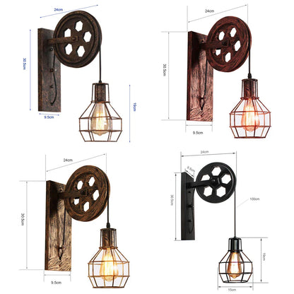 DecorBites™ Industrial Pulley Wall Lamp Adjustable Sconce Light Fixture Loft Cafe Bar