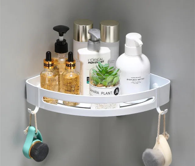 DecorBites™ Brushed Gold Aluminum Bathroom Corner Shelf Wall Mounted Shower Shampoo Holder