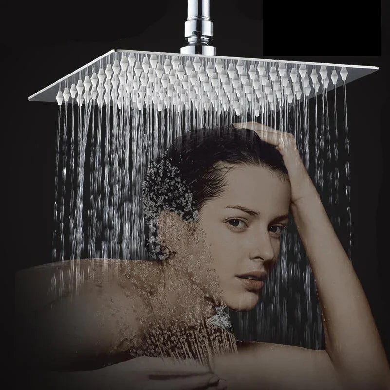 DecorBites™ 8/16 Inch Chrome Shower Set with Rainfall Head, Ceiling Mount Mixer, Brass Faucet