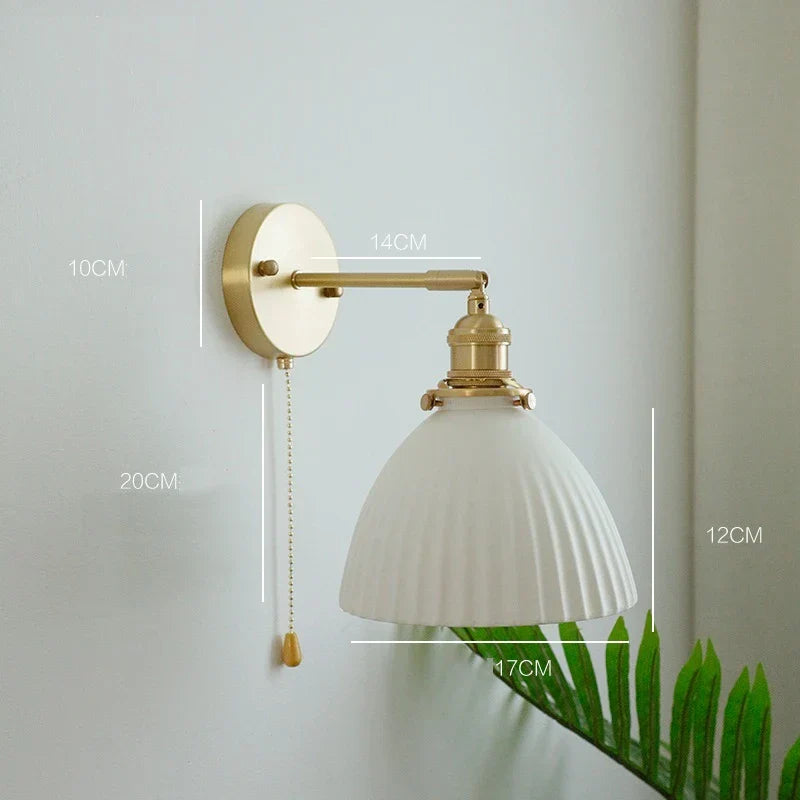 DecorBites™ Copper Ceramic Wall Sconce Pull Chain LED Wall Light