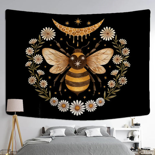 Decobites Bee Daisy Wall Hanging: Bohemian Hippie Witchcraft Plant Dorm Decor