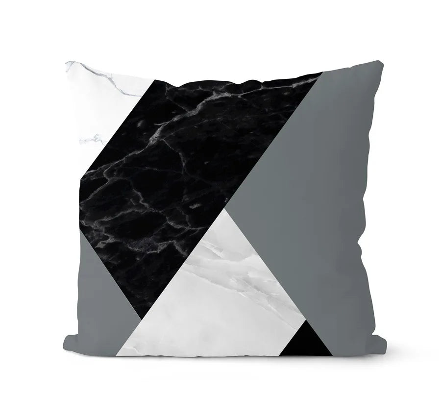 طقم أغطية وسائد هندسية باللونين الأبيض والأسود من DecorBites™ - وسادة لتزيين الأريكة المنزلية